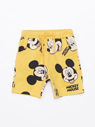 SARI Beli Lastikli Mickey Mouse Baskılı Erkek Bebek Şort S3AE49Z1 LUG