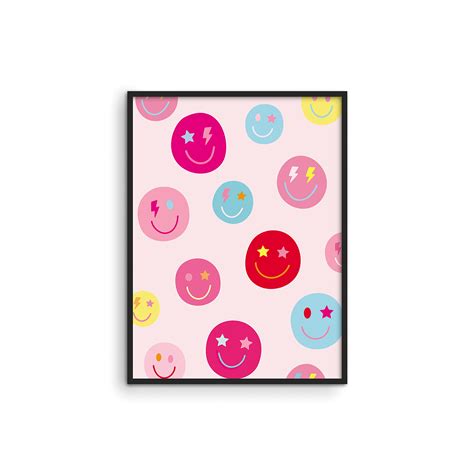 Buy Haus And Hues Smiley Face Preppy Wall Art Pink S For Room