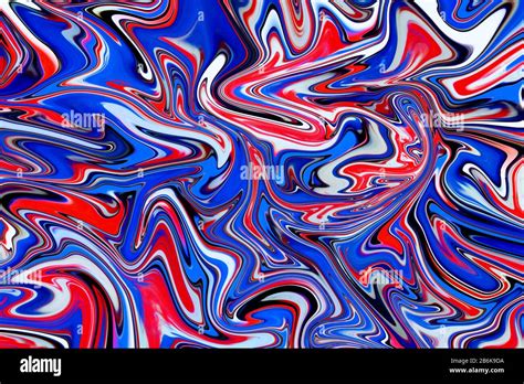 Red White And Blue Liquid Marbling Paint Swirls Background Fluid