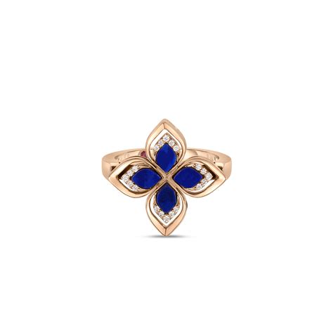 K Rose Gold Venetian Princess Open Frame Blue Lapis Diamond Flower