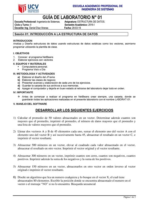 GUIA Laboratorio 01 INTRODUCCIÓN A LA ESTRUCTURA DE DATOS Página 1