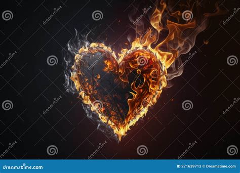 Burning Love Heart On Fire Flames Glowing With Smoke Abstract