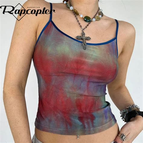 Rapcopter Y2k Printed Mini Vest Women O Neck Spaghetti Strap Sweats