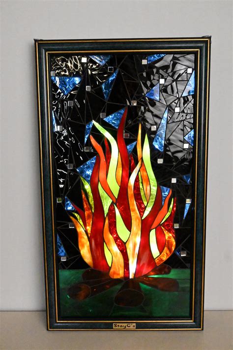 Campfire Stained Glass Mosaic Flames Red Orange Yellow Black Background Etsy Australia