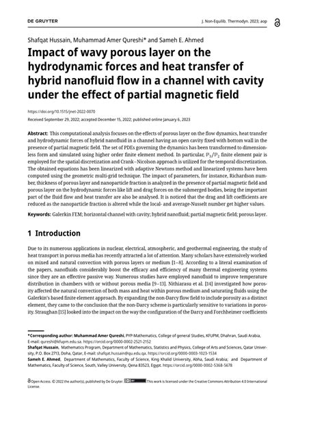 Pdf Impact Of Wavy Porous Layer On The Hydrodynamic Forces And Heat