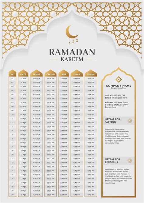 Ramadan Kareem Hijri Calendar Template Design With Crescent Moon