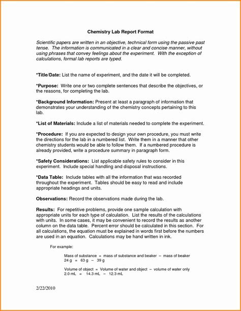 Formal Lab Report Template Unique 12 Formal Lab Report Chemistry