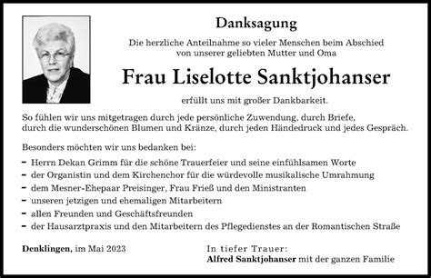 Traueranzeigen von Liselotte Sanktjohanser Allgäuer Zeitung