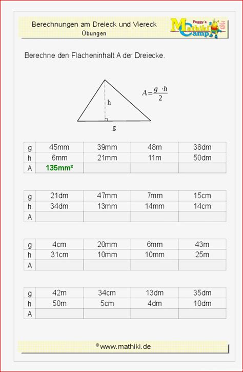Dreieck Flächeninhalt Klasse 7 8 Kostenloses Kostenlose