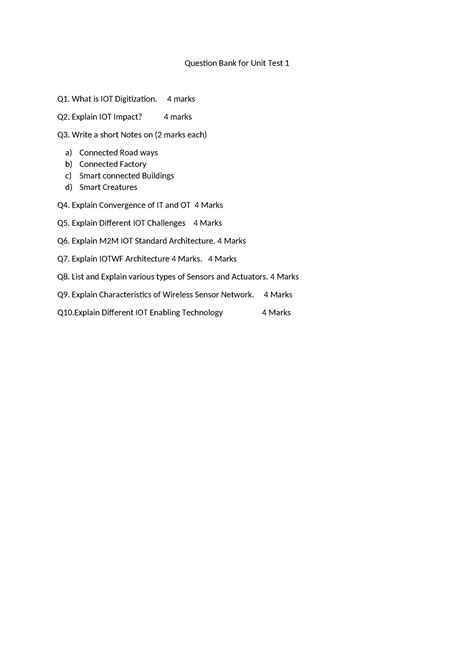 Question Bank For Unit Test 1 IOT Question Bank For Unit Test 1 Q1