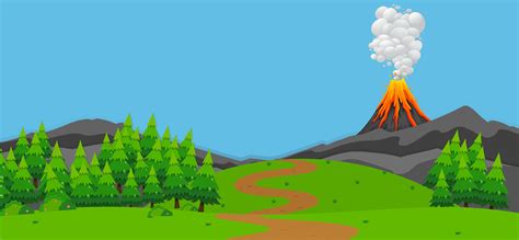 Cartoon Forest Scene : Volcano Background Forest Vector Scene Premium ...