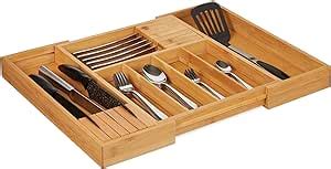 Relaxdays 10027482 Bamboo Cutlery Tray Extendible 2 Knife Blocks