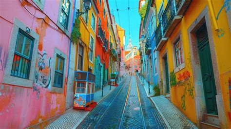 Colorful Streets Of Lisbon Background Portugal Lisbon Street