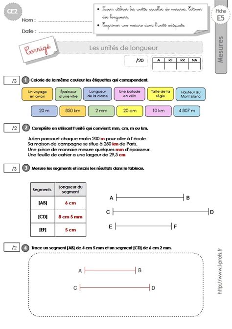 CE2 MESURES ET GRANDEURS Evaluation Mesurer Des Longueurs