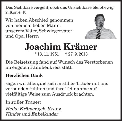 Traueranzeigen Von Joachim Kr Mer Saarbruecker Zeitung Trauer De