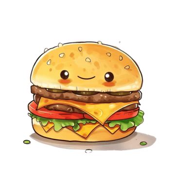 Cute Double Cheese Burger Cartoon Cute Cartoon Food PNG Transparent