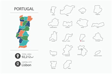 Map of Portugal with detailed country map. Map elements of cities ...