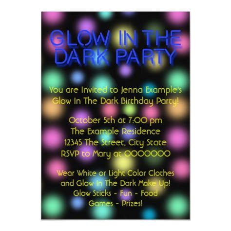 Neon Glow In The Dark Birthday Party Invitation