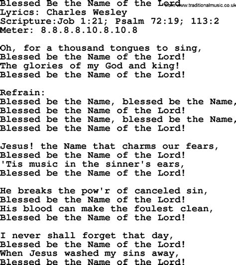 Good Old Hymns Blessed Be The Name Of The Lord Lyrics Sheetmusic