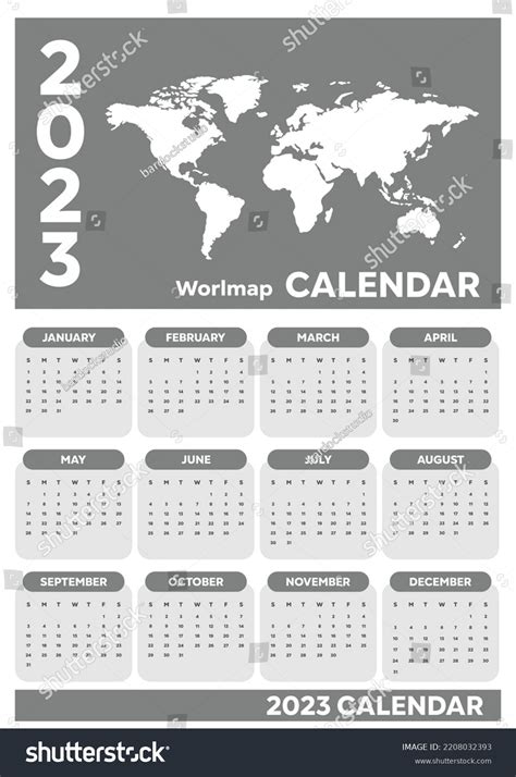 2023 Calendar World Map Grey Perfect Stock Vector (Royalty Free ...