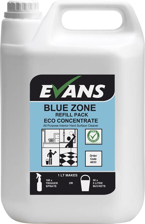 Evans Vanodine Blue Zone Concentrated Hard Surface Cleaner Bulk Refill 5ltr