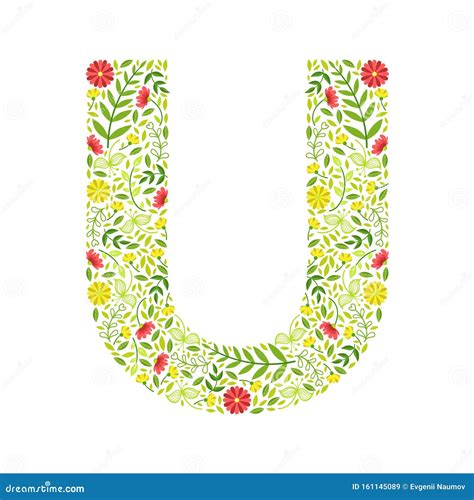 Capital Letter U Green Floral Alphabet Element Font Uppercase Letter