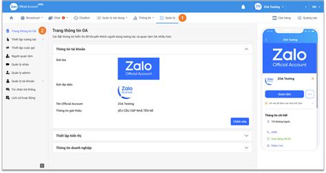 Hướng dẫn thiết lập trang thông tin OA Zalo Official Account