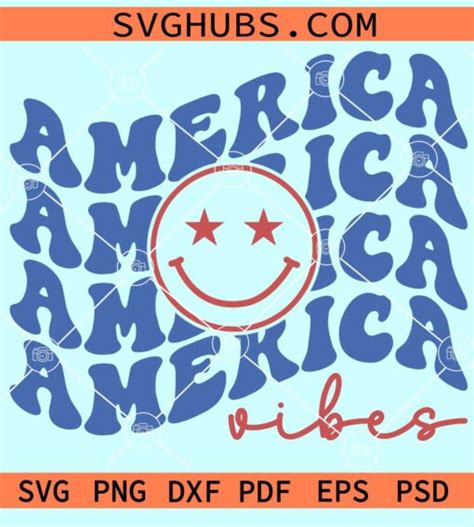 America Vibes Wavy Stacked Smiley Face Svg America Vibes Svg