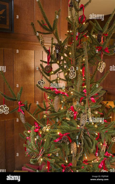 Traditional Victorian Christmas Decorations On The Tree At Standen