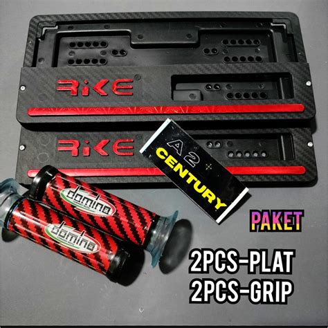 Jual Cover Dudukan Plat Nomor Motor Dan Grip Carbon Merah Shopee