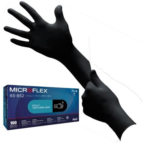 Microflex Ansell Black Textured Powderfree Nitrile Disposable Gloves