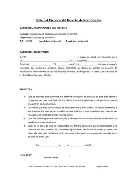 Solicitud De Rectificaci N De Datos De Caracter