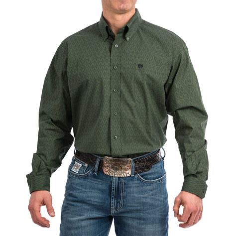 Cinch Mens Ls Forrest Green Print Button Down Shirt Print Buttons Green Print Button Down Shirt