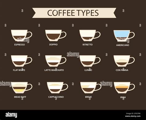 Types Of Coffee Vector Illustration Infographic Of Coffee Types And Their Preparation Coffee