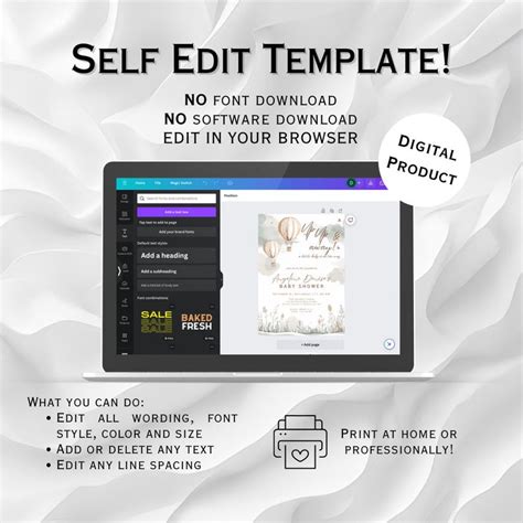 Hot Air Balloon Baby Shower Invitation Template Up Up And Away