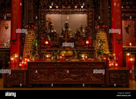 Interior of Vihara Satya Dharma, Chinese Buddhist temple, honoring ...