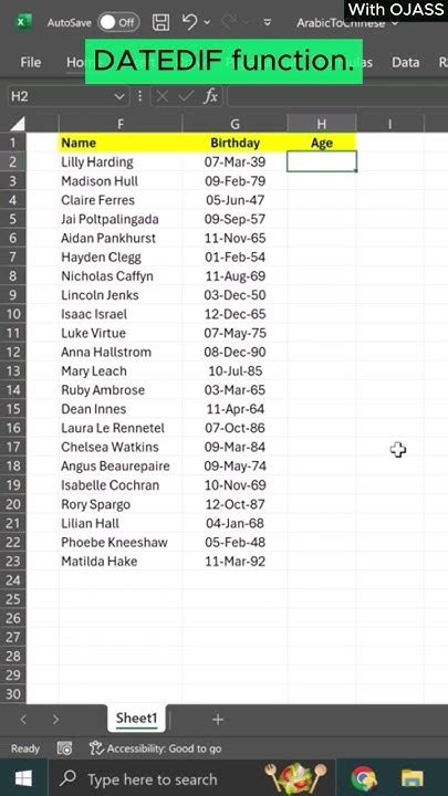 Calculate Your Age With Datedif Function In Excel Youtube