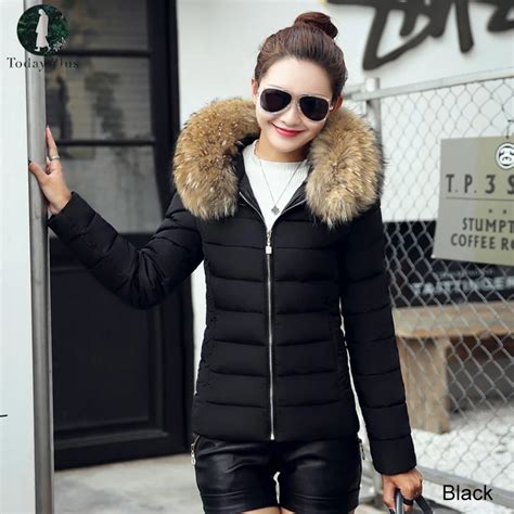 Fake Fur Black Downparka Cotton Jacket Winter Jacket Women Thick Snow