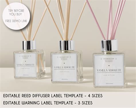 Editable Reed Diffuser Label Template Custom Reed Diffuser Label