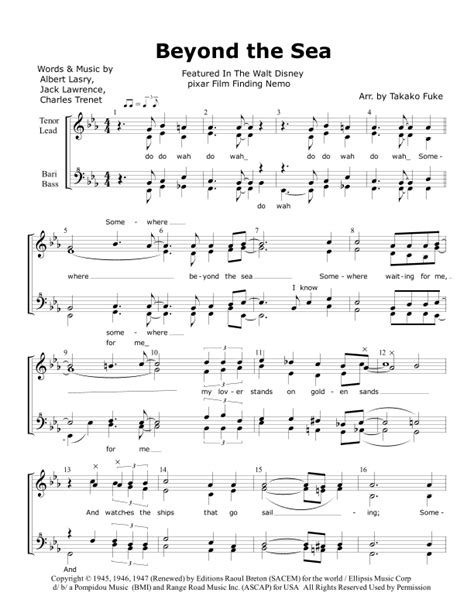 Beyond The Sea Arr Takako Fuke By Bobby Darin Sheet Music For