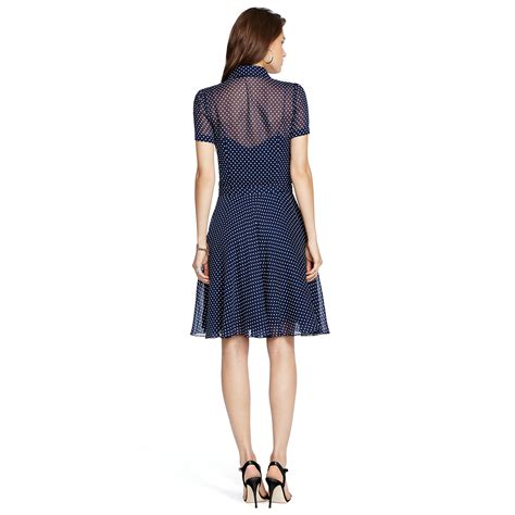 Polo Ralph Lauren Polka Dot Silk Georgette Dress In Polka Dot Blue Lyst