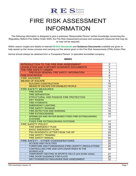 Fire Risk Assessment Information