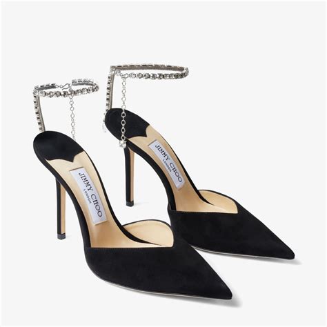 Saeda Black Suede Pumps With Crystal Embellishment Jimmy Choo