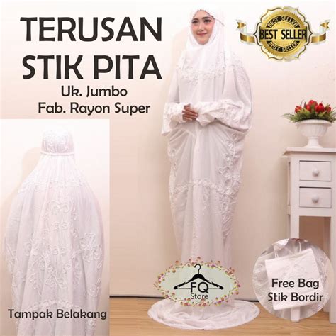 Jual Mukena Terusan Putih Polos Stik Pita Dewasa Rayon Super Jumbo