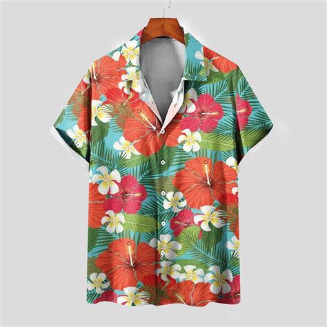 Poteti Mens Summer Shirts Beach Clearance Hawaii Plus Size Short Sleeve