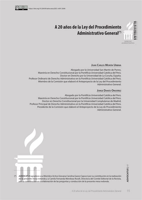 Pdf A 20 Años De La Ley Del Procedimiento Administrativo General