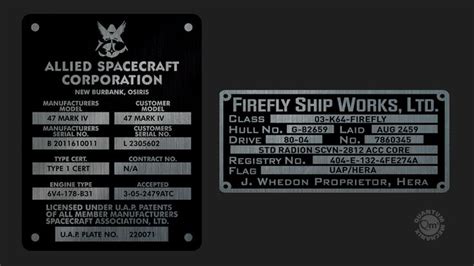 Firefly Builder S Plaques Metalized Sticker Set Firefly Ship Sticker