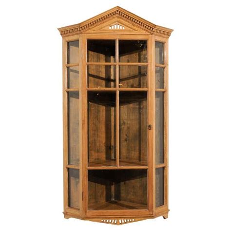 English 1875s Pine Hanging Corner Cabinet With Pointed Pediment And Glass Doors For Sale At