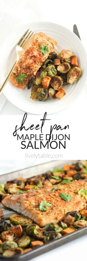 Sheet Pan Maple Dijon Salmon With Brussels Sprouts And Sweet Potatoes