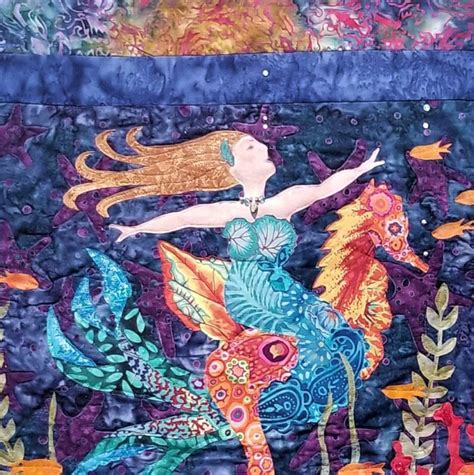 Mermaid Art Quilt Appliqued Quilted Wall Hanging With Etsy